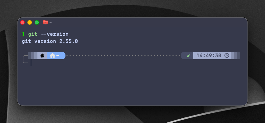 Terminal showing git --version output