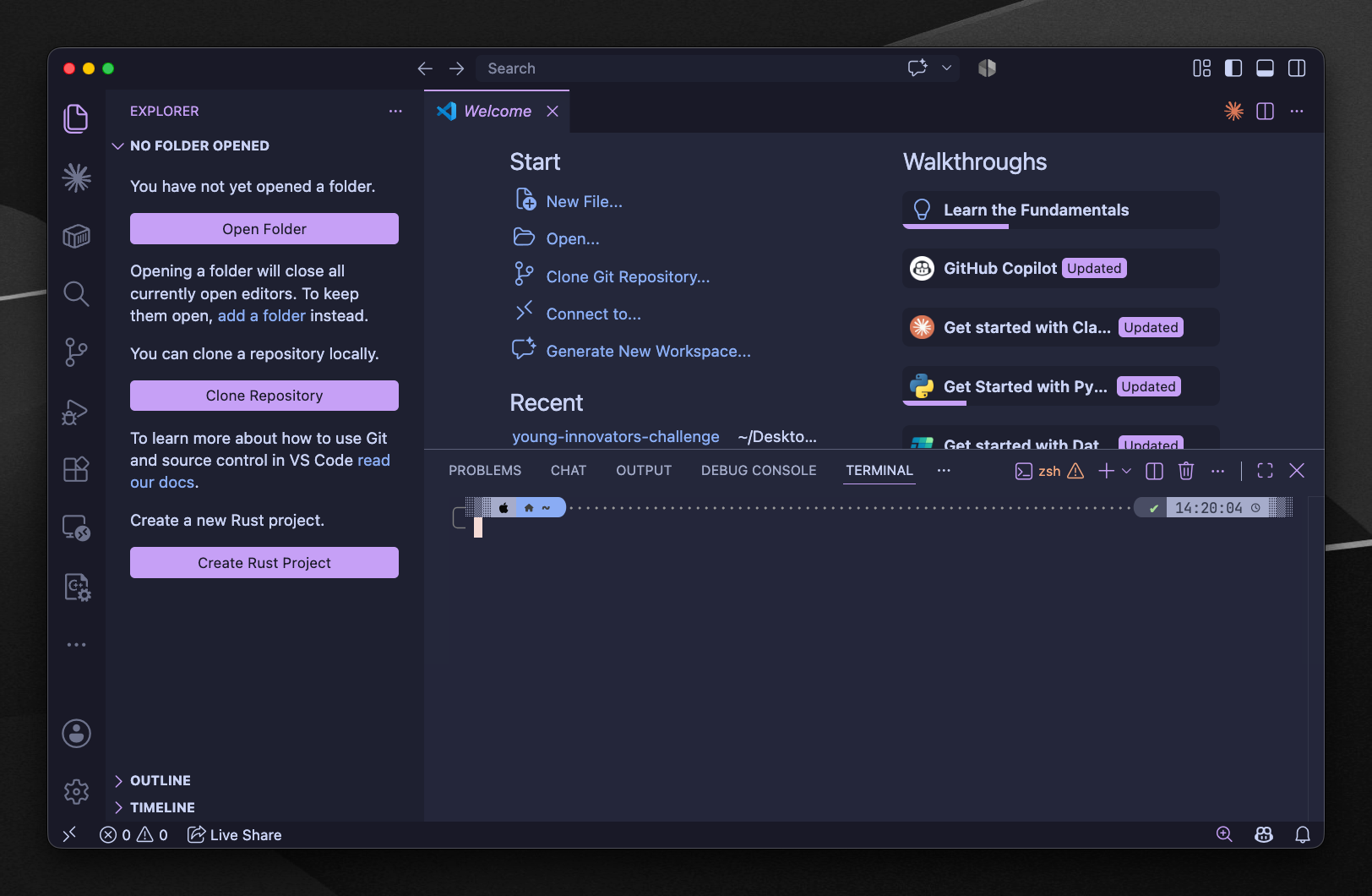 VS Code with the integrated terminal open at the bottom